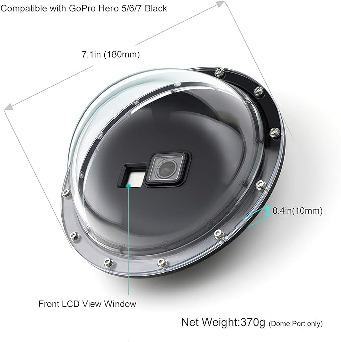Dome Port for GoPro Hero 2018/7/6/5 Black - Go Pro Dome Port Lens with Waterproof Housing Case Trigger Floating Hand Grip for Hero7 Silver/White Underwater Photography