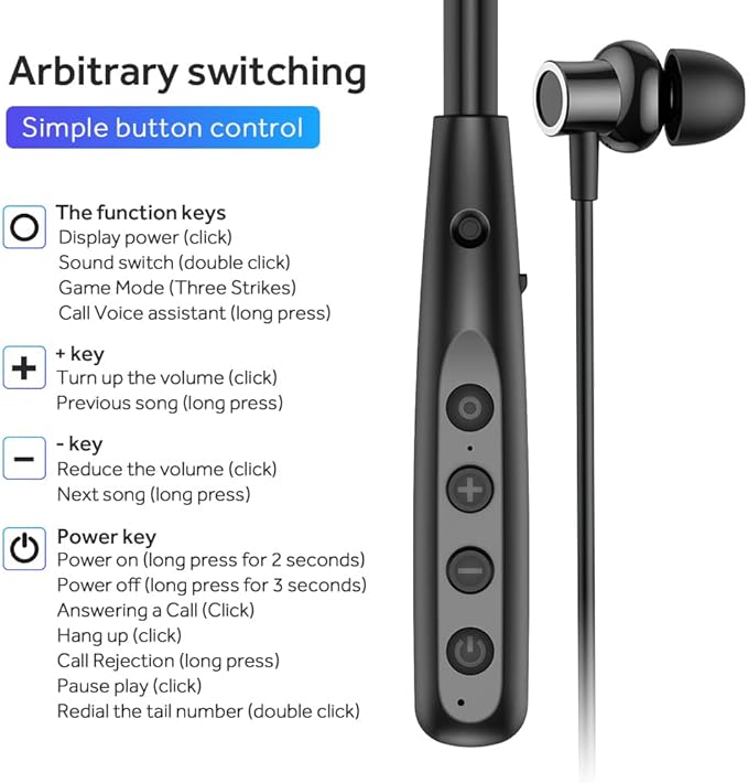 Wireless Waterproof Sports Earphones with 100 Hours of Playback time, Bluetooth Earphones with Microphone, in Ear Noise Reduction, Used for Gym Running and Exercise (Y10)