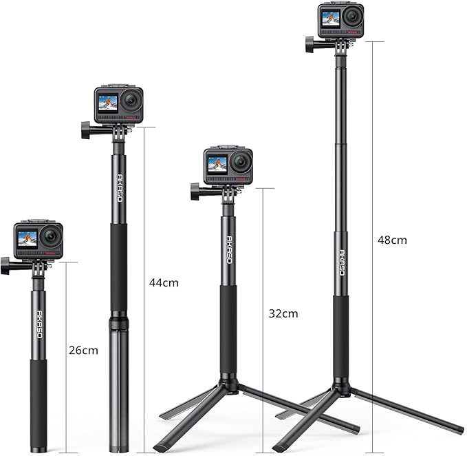 AKASO 120cm Extendable Selfie Stick and a Tripod Stand Action Camera Accessories for GoPro Hero 13/12/11/10/9/8/7/Max/DJI Osmo Action/AKASO 360 Camera/EK7000/Brave 4/Brave 7 LE/Brave 7/V50X