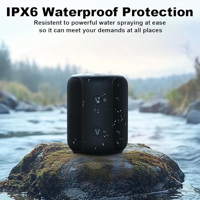 Bobtot Portable Speaker Bluetooth, IPX6 Shower Speaker Waterproof, 15H Playing Time, Loud and Stereo Sound with Bass, Dual Pairing for Party, Camping, Travel, Black