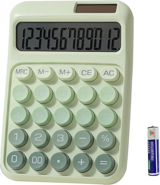 Desk Calculator, Merchanical Calculator Big Buttons,12 Digits Large LCD Display Calculator, Solar and Battery Dual Power, Battery Include, Cute Calculator for School,Office,Home,Business (Green)