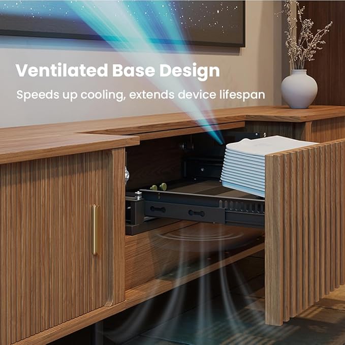 126" Ultra Short Throw Projector Cabinet, Mid-Century Modern Electric TV Stand for Entertainment Center, Linkage Memory Function and Ample Storage Space, Walnut Color