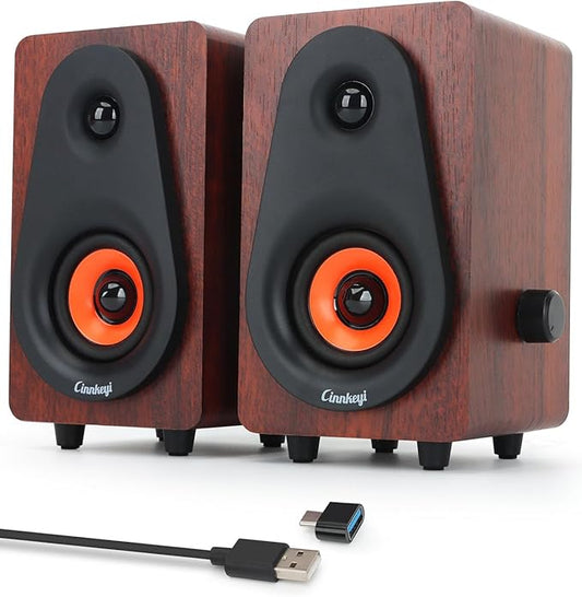 Small Computer Speakers, 2.0 Wooden Speakers for PC or Laptop, USB-Powered Small PC Speakers, Suitable for Desktop Computers/Laptops Built-in 2x2 Speaker Diaphragms