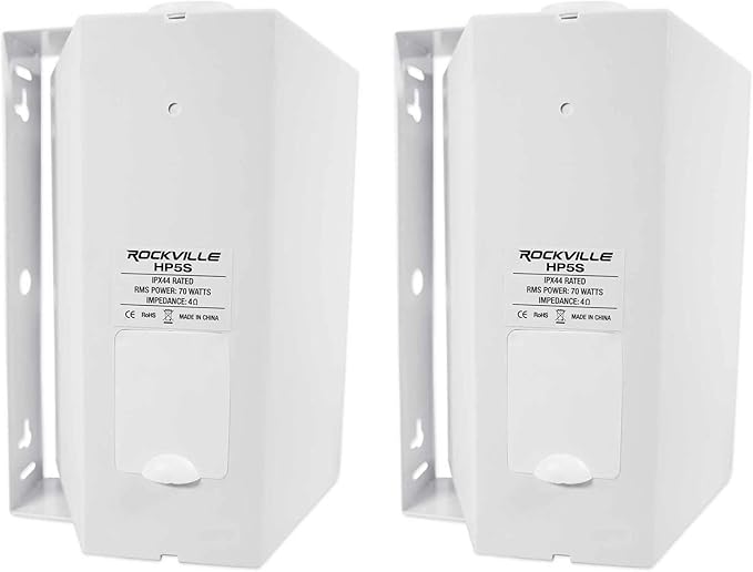 Rockville Pair HP5S 5.25" Outdoor/Indoor Home Theater Speakers w/Swivel Bracket, White