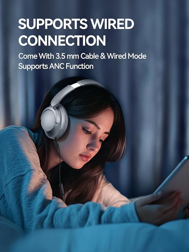 1MORE SonoFlow Pro HQ51 Wireless Over-Ear Headphones, Reduce Noise by Up to 45dB, Hi-Res Audio, 100H Playtime, App Control, Bluetooth 5.4, AI Clear Calls, Ultra-Light Comfort for Travel Office, Silver