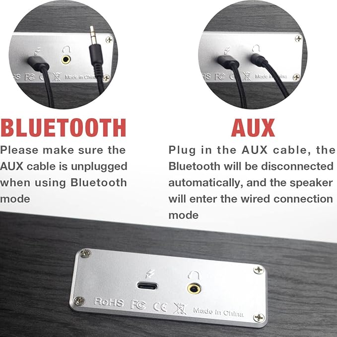 MICA Bluetooth Computer Speakers, Angled Wooden PC Speakers, 3.5mm Aux-in Connection, Wired USB Powered Computer Sound Bar for Desktop Monitor, Laptop, Tablet - Gray (M30T)