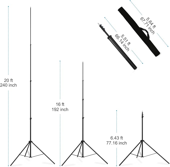 20ft/240inch Heavy Duty Light Stand, 20'/600cm Sky High Tripod Stand with Bag Air Cushioned Metal Light Stand for Video Camera Sports Photography, Lights, Photo Studio Camera Gimbal Stabilizer