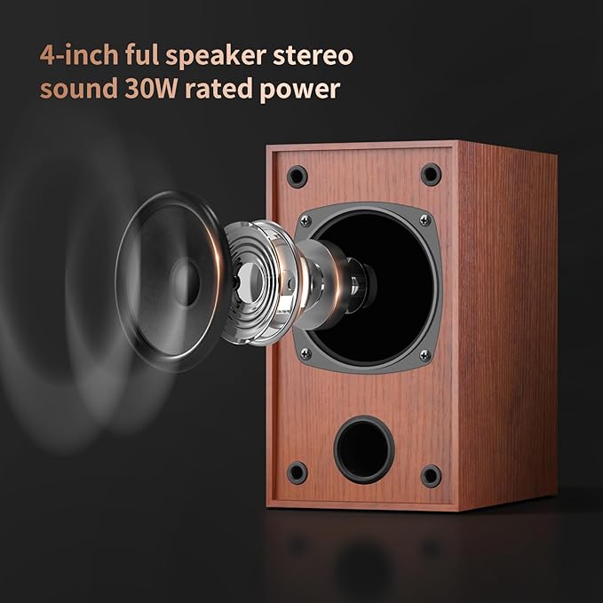 30W*2 Passive Bookshelf Speakers for Record Players and Home Theater Systems, Midrange and High-Frequency Stereo Speakers, Indoor Rear Surround Speakers, Requires a Amplifier,Wood Grain Color