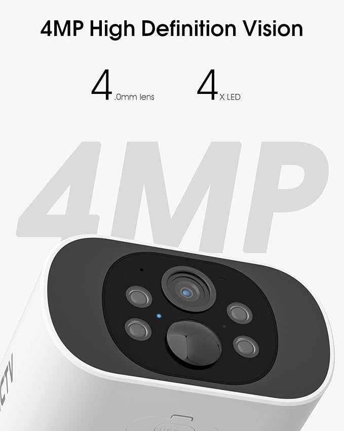 Solar Security Camera Outdoor Wireless, 4MP Battery Powered Home Surveillance Camera with Embedded Solar Panel, PIR Motion Sensor, 2.4G/5G Dual Band WiFi