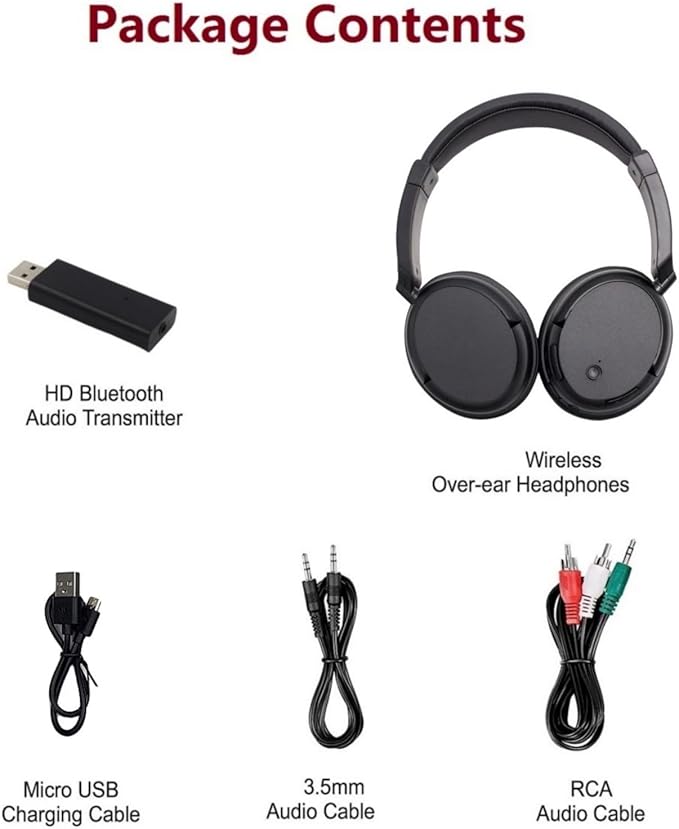 Wireless Bluetooth TV Headphones, HiFi Stereo Bluetooth Headphones Over Ear, Soft Earmuffs Lightweight Wireless Headsets with Deep DASS for TV, PC, Cellphone (Black)