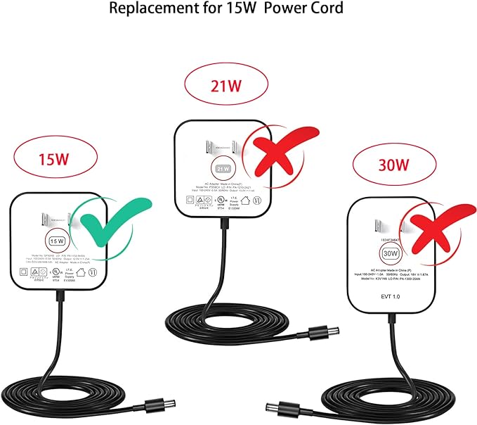 White Power Cord Replacement for Alexa Dot 3rd Gen, Dot 4th Gen, Dot 5th Gen 2022, Echo Pop 15W Power Adapter Charger