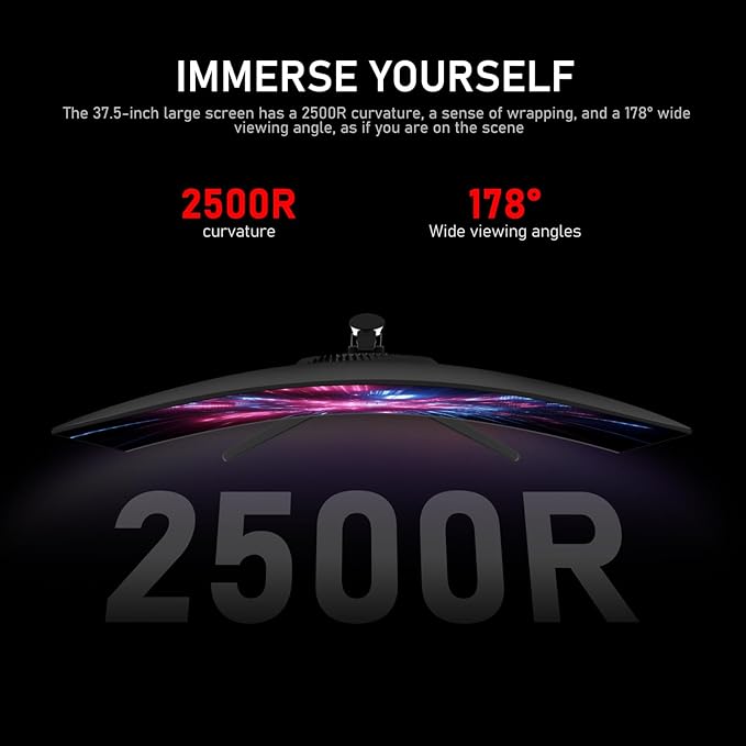 38 Inch Ultrawide Curved 144Hz Gaming Computer Monitor 2500R PC Screen 21:9 UWQHD (3840x1600),1ms,10bit,Freesync,Display Port、HDMI,Liftable Stand,Wall Mount Compatible 100 * 100mm-Black