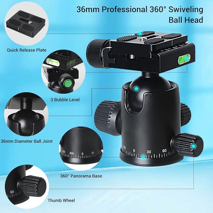 71" Camera Lightweight Foldable Aluminum Tripod & Monopod with 360° Ball Head Payload 33lbs, Adjustable Height Professional Travel Tripod for DSLR Camera Shooting Smartphone