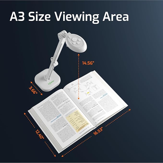 INSWAN INS‑2 4K USB Document Camera – 13MP, Dual Auto‑Focus, LED Light and Microphone, Plug & Play, Mac, Windows, iPad, Chromebook, A3 Capture – Ideal for Teachers and Classrooms