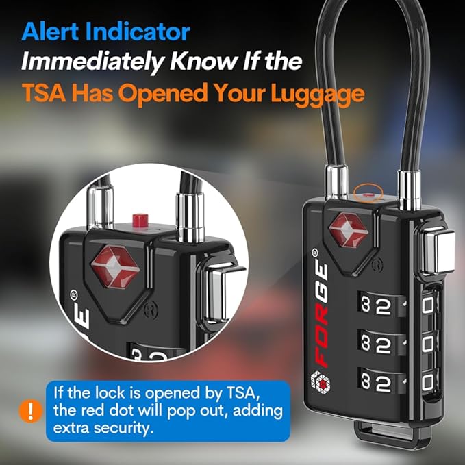 TSA Approved Cable Luggage Locks, Re-settable Combination with Alloy Body, Black 1 Lock.