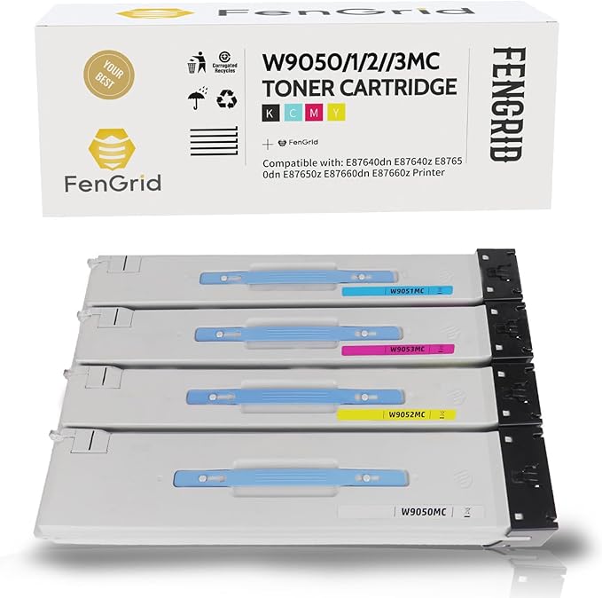 Remanufactured HP W9050MC Toner Cartridge, 4-Color Set, W9050MC W9051MC W9052MC W9053MC, Works with Printer Models Hp MP Color Managed MFP E87640 E87650 E87660