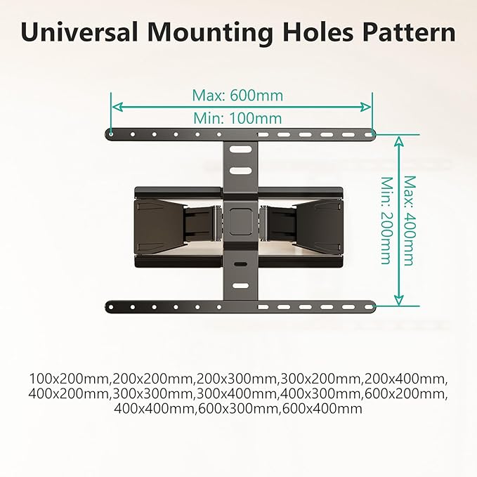 WALI Ultra Slim Full Motion TV Wall Mount Bracket for Most 43-90 Inch Flat Screen TVs, Swivel, Tilt & Extension TV Articulating Mount, Max Mounting Holes 600x400mm, Holds up to 132lbs(TTM-4), Black