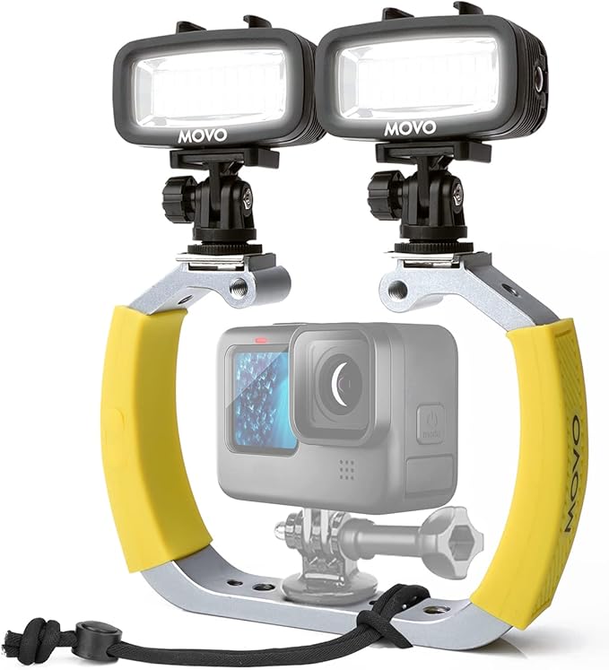 Movo DiveRig3 Diving Rig Bundle with 2 Waterproof LED Lights - Compatible with GoPro HERO3, HERO4, HERO5, HERO6, HERO7, HERO8, and DJI Osmo Action Cam - Scuba Accessories for Underwater Camera