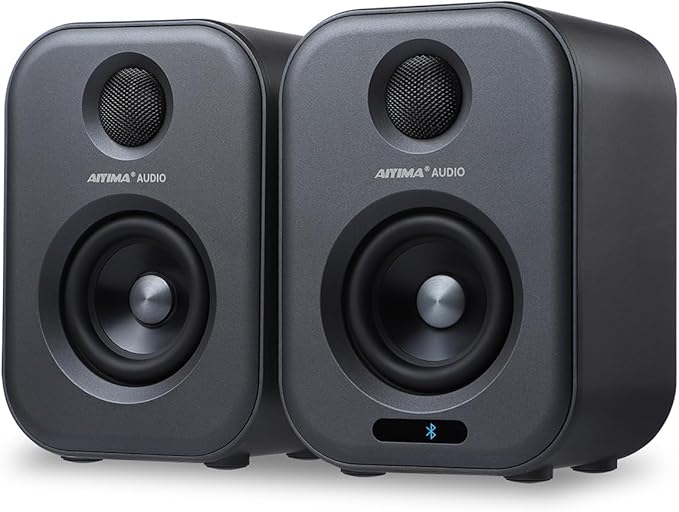 AIYIMA S400 80 Watt 2.0 Channel Home Audio Active Bookshelf Speakers with Bluetooth/Optical/RCA/USB Input for TV,with Woofer, Horn Tweeter,Remote Control