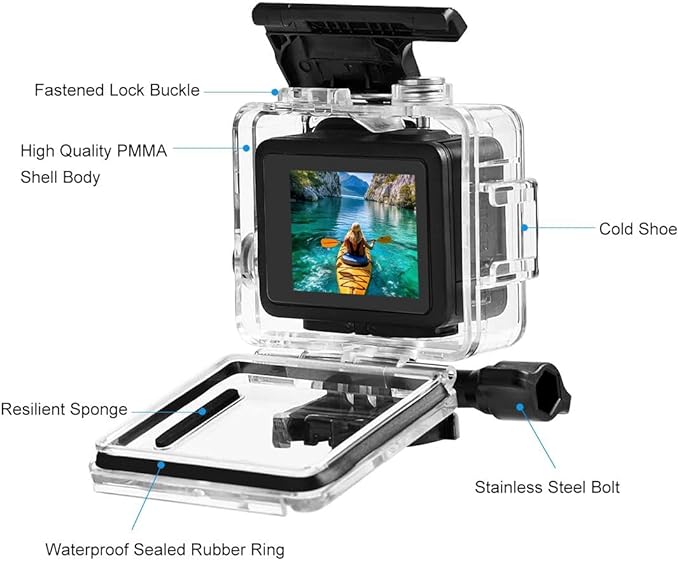Waterproof Case for Go Pro Hero 4K, FotStdio 196ft/60m Underwater Diving Protective Housing Shell for Go Pro Hero 4K 2024 Compact Action Camera with Mount Accessories Kit