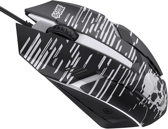 GAME PUNK Wired Gaming Mouse, Ergonomic RGB Mouse with Colorful Lights, Plug-and-Play Design, Tangle-Free Cable, Textured Scroll Wheel, USB-A Tip, Compatible with PS5, Xbox Series X/S, PC, and Laptop