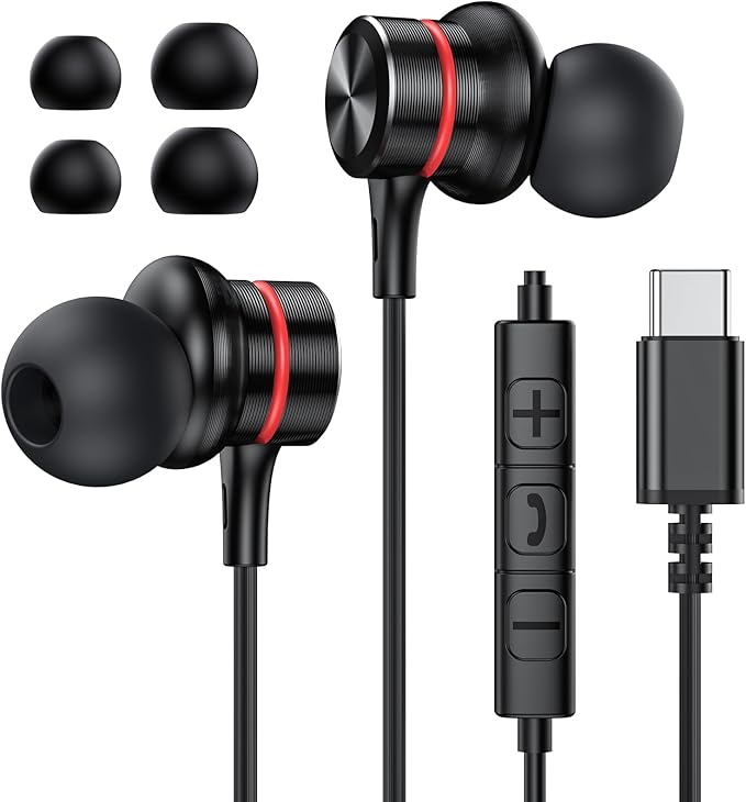 MOSWAG USB C Headphones, Wired Earbuds in-Ear Type C Earphone, Microphone & Volume Control HiFi Stereo Type C Earphones for iPhone 17/16/15 Pro Max, Galaxy S24/S23/S22/S21/A53 Pixel 8/7/6-1Pack
