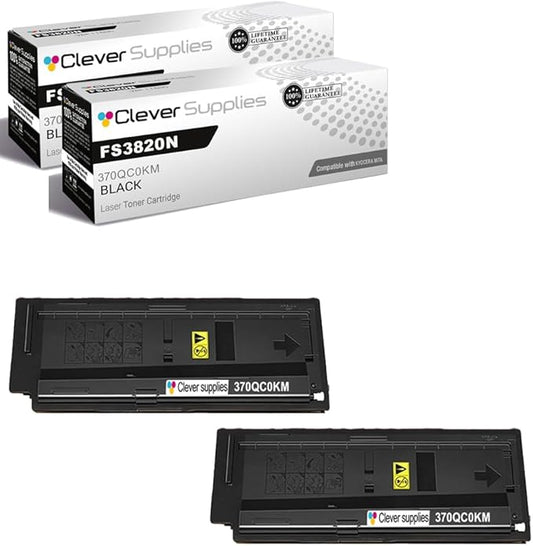 Clever Supplies CS Replacement Compatible with Kyocera FS3820N Toner Cartridge 370QC0KM 370QD0KM to use with FS1920 FS3820 FS3830N (Black, 2-Pack)