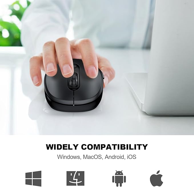 WisFox 2.4G Wireless Mouse for Laptop, Ergonomic Computer Mouse with USB Receiver and Type-C Adapter, 3 Adjustable Levels, 6 Button Cordless Wireless Mice for Windows Mac PC Notebook (Black)