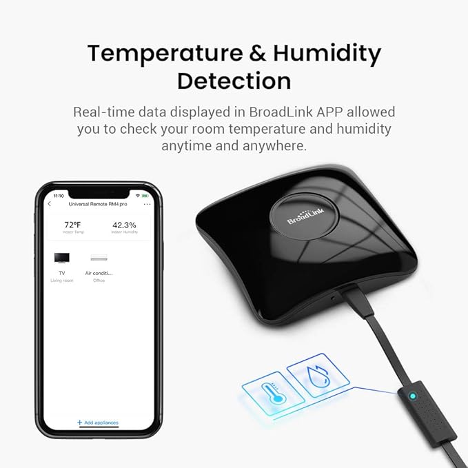 BroadLink RM4 pro IR RF Remote Control Hub with Sensor Cable - WiFi Smart Controller for Home Automation, TV, Ceiling Fan, Curtain Remote, Works with Alexa, Google Assistant, IFTTT, Siri