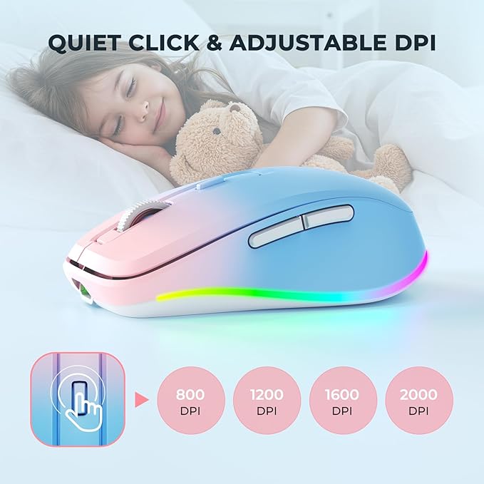 Wireless Mouse Jiggler - LED Wireless Mice with Build-in Mouse Mover, Rechargeable Moving Mouse for Laptop with Undetectable Random Movement Keeps Computers Awake - Blue to Pink