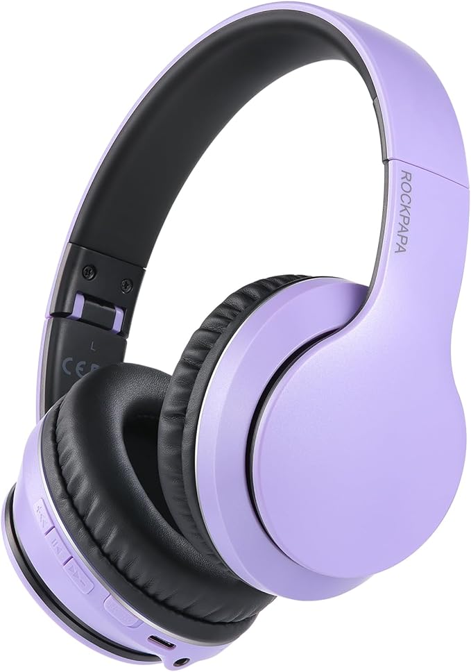 rockpapa E7 Over Ear Wireless Bluetooth Headphones with Mic Without Travel Case, Foldable Wired/Wireless Headphones with Microphone for Kids Childrens Boys Girls Teen Youth Adult Purple Black