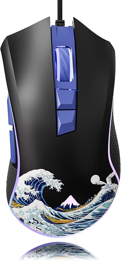 XVX Wired Gaming Mouse, 12000 DPI RGB Mouse with 12 Backlit Modes & 7 Macro Buttons, PC Gaming Mice Support DIY Keybinding, Gamer Computer Mice for Laptop PC Mac Windows, Kanagawa