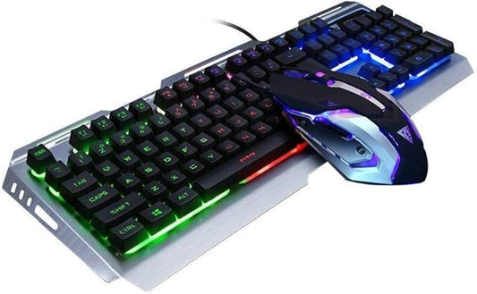 Wired Gaming Keyboard and Mouse Combo,RGB Raibow Lighted LED Backlit & Metallic Frame,Color Changing,Adjustable Breath Backlight,Full Size 104 Keys,for Xbox PS4 Xbox One Desktop Gamer