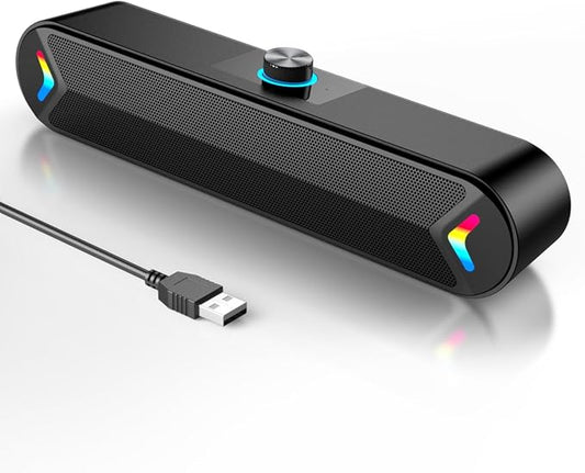 LENRUE USB Computer Speakers for Desktop, 10W PC Speakers for Desktop/Laptop/Tablet/Monitor, Single-Wired USB Soundbar Speaker,Plug-n-Play,No Sound Delay(NO 3.5mm AUX Plug)