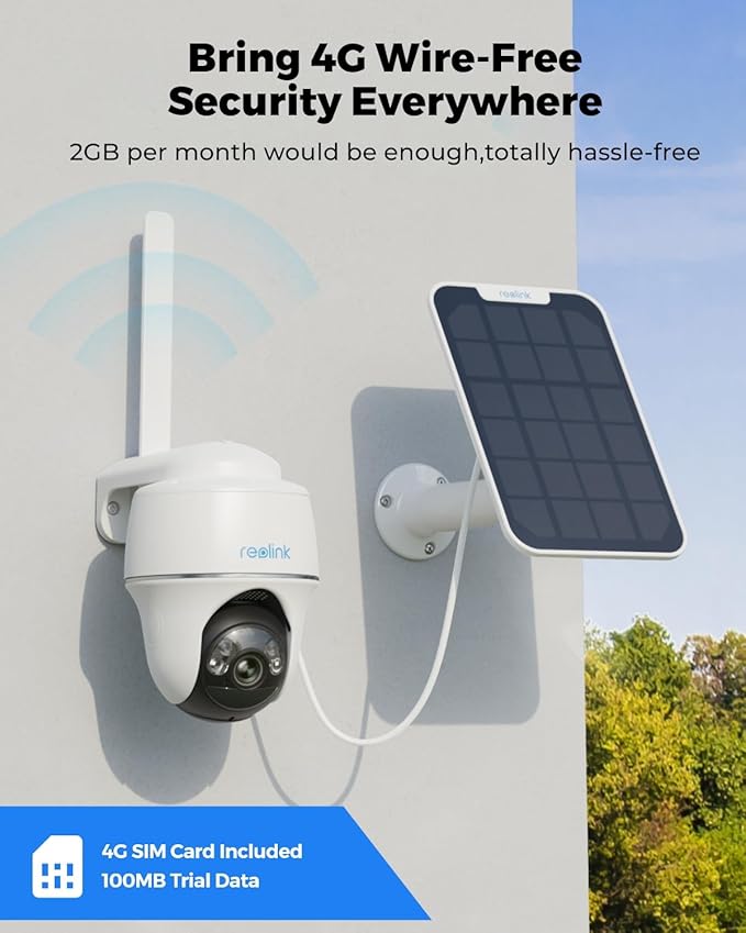 REOLINK 5MP 4G LTE Cellular Security Camera Outdoor, 360° Pan-Tilt, Sim+32GB SD Card Included, Wireless Solar Powered, Color Night Vision, Smart AI Detection, Go PT Plus+Solar Panel, Updated Version