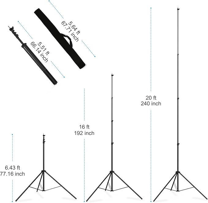 20ft Tall Camera Tripod Stand Heavy Duty Stainless Steel, 1/4 "& 3/8" Screw Adapter, Suitable for Outdoor and Aerial Photography