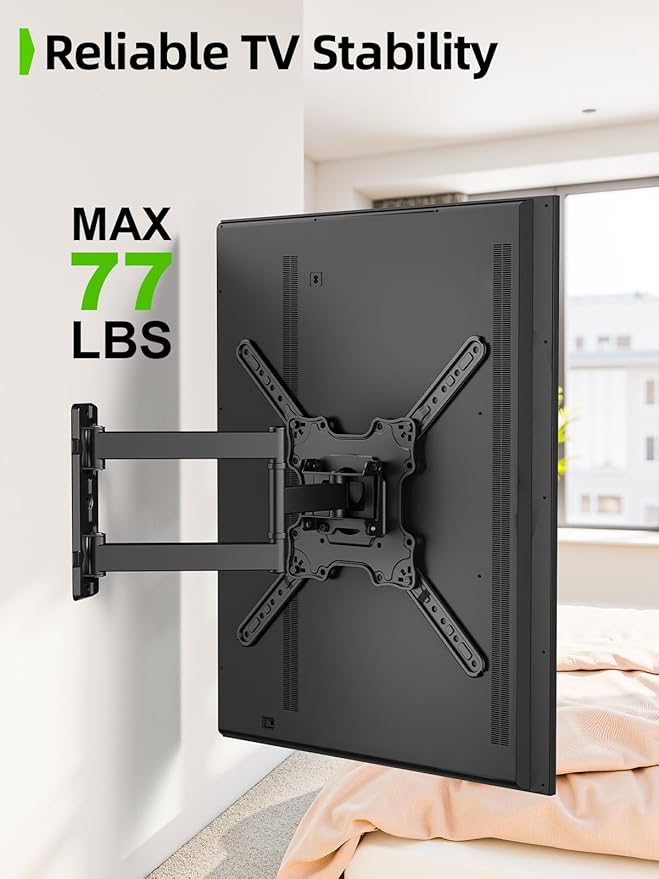 USX MOUNT Full Motion TV Wall Mount for 26-60 inch up to 77 lbs, Single Stud Corner TV Mount Bracket with Swivel Tilt Articulating, Monitor Wall Bracket Fit Max VESA 400x400mm