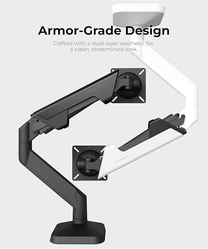 Heavy Duty Monitor Arm Desk Mount for 34-49 Inch Ultrawide Curved Monitors, Supports 14-38 lbs, Gas Spring Ergonomic Full Motion with Cable Management, Red Dot Design Awarded, White