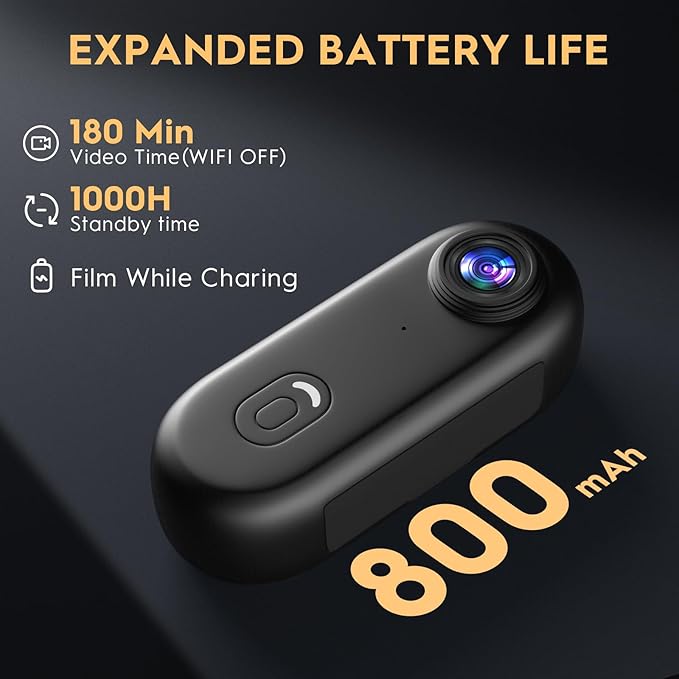 4K Thumb Action Camera, 128GB Wearable Mini Body Cam, with Magnetic Accessories, High Battery Capacity for 2H Vedio Time, Fit for Vlogging, Biking, Diving, Animals Recording