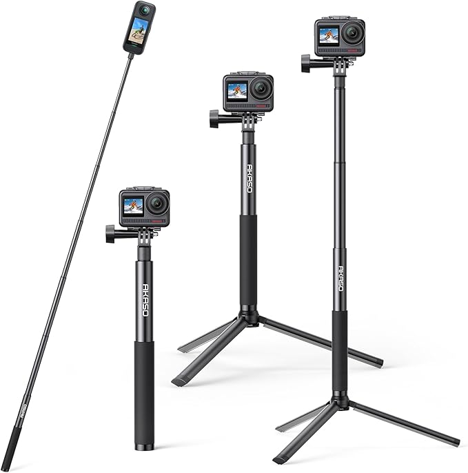 AKASO 120cm Extendable Selfie Stick and a Tripod Stand Action Camera Accessories for GoPro Hero 13/12/11/10/9/8/7/Max/DJI Osmo Action/AKASO 360 Camera/EK7000/Brave 4/Brave 7 LE/Brave 7/V50X