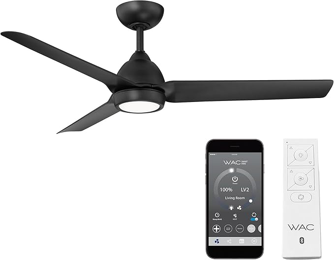 WAC Smart Fans Mocha Indoor and Outdoor 3-Blade Smart Home Ceiling Fan 54in Matte Black with 3000K LED Light Kit and Remote Control works with Alexa and iOS or Android App