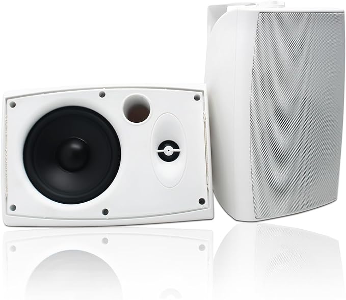 Herdio 6.5 Inches Indoor Outdoor Bluetooth Speakers Waterproof Wired 400 Watts with Powerful Bass,2 Way Wall Mount Speakers All-Weather Durability for Patio Home Deck Porch Backyard(Pair,Withe)