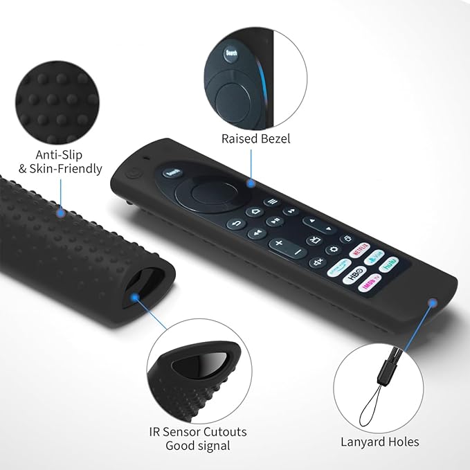 6.2 Inch Silicone Cover Compatible with Fire TV Stick 4K Max Toshiba/Insignia Smart TV Remote Voice Remote (Include Insignia Smart TVs/Toshiba FireTV with 6 Shortcut Buttons Remote) (Black)