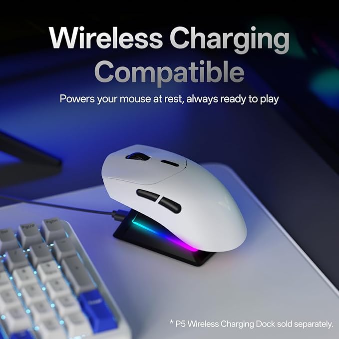 Rapoo VT7 Wireless Gaming Mouse, True 8K Wireless Polling Rate, 53g Lightweight, Up to 500 Hr Battery, Nordic nRF54L15 MCU, 100-Million Mechanical Switch, 10 Programmable Buttons, White