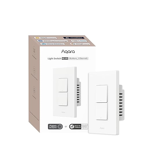 Aqara Smart Light Switch H2 (2-in-1 Neutral, 2 Buttons, 2 Channels), Thread/Zigbee Protocol, Wall Switch for Smart Home, Supports Apple Home, Google, Alexa, Matter Over Thread