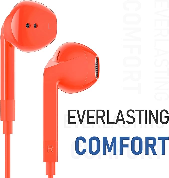 LUDOS FEROX Wired Earbuds in-Ear Headphones, 5 Years Warranty, Earphones with Microphone, Noise Isolation Corded for 3.5mm Jack Ear Buds for iPhone, Samsung, Laptop, Kids, School Students - Coral