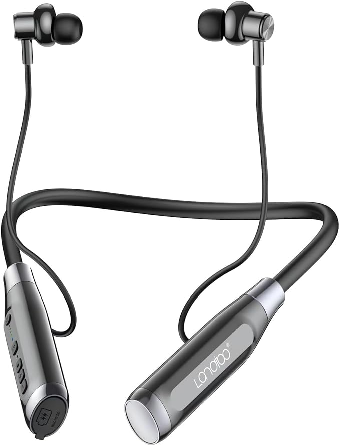 Wireless Bluetooth 5.0 Neck Earbuds with 100 Hours of Playback, IPX5 Waterproof Sports Earphones with Microphone, Magnetic, TF Card Slot, for Gym Running Exercises (A12)