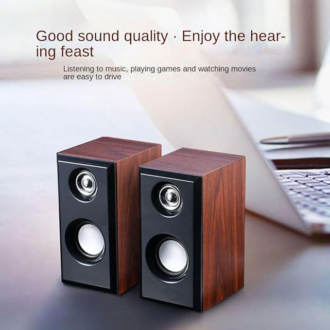 Aimery Computer Speaker Wooden Speaker Monitor TV PC Laptop Desktop Speakers for Desk Top Wired Speakers Plug in USB Dual Speaker HiFi