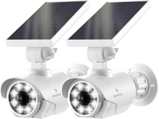 Solar Battery Powered Dummy Fake Security Cameras for Outside with PIR Thermal Sensor Warning Light, Motion Activated Floodlights, IP66 Waterproof 2 Pack