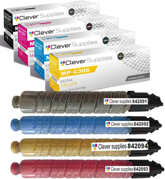 Clever Supplies CS Replacement Compatible with Ricoh MP-C306 Toner Cartridge 842091 842092 842093 842094 to use with MPC307 MPC406 (4-Color Set)
